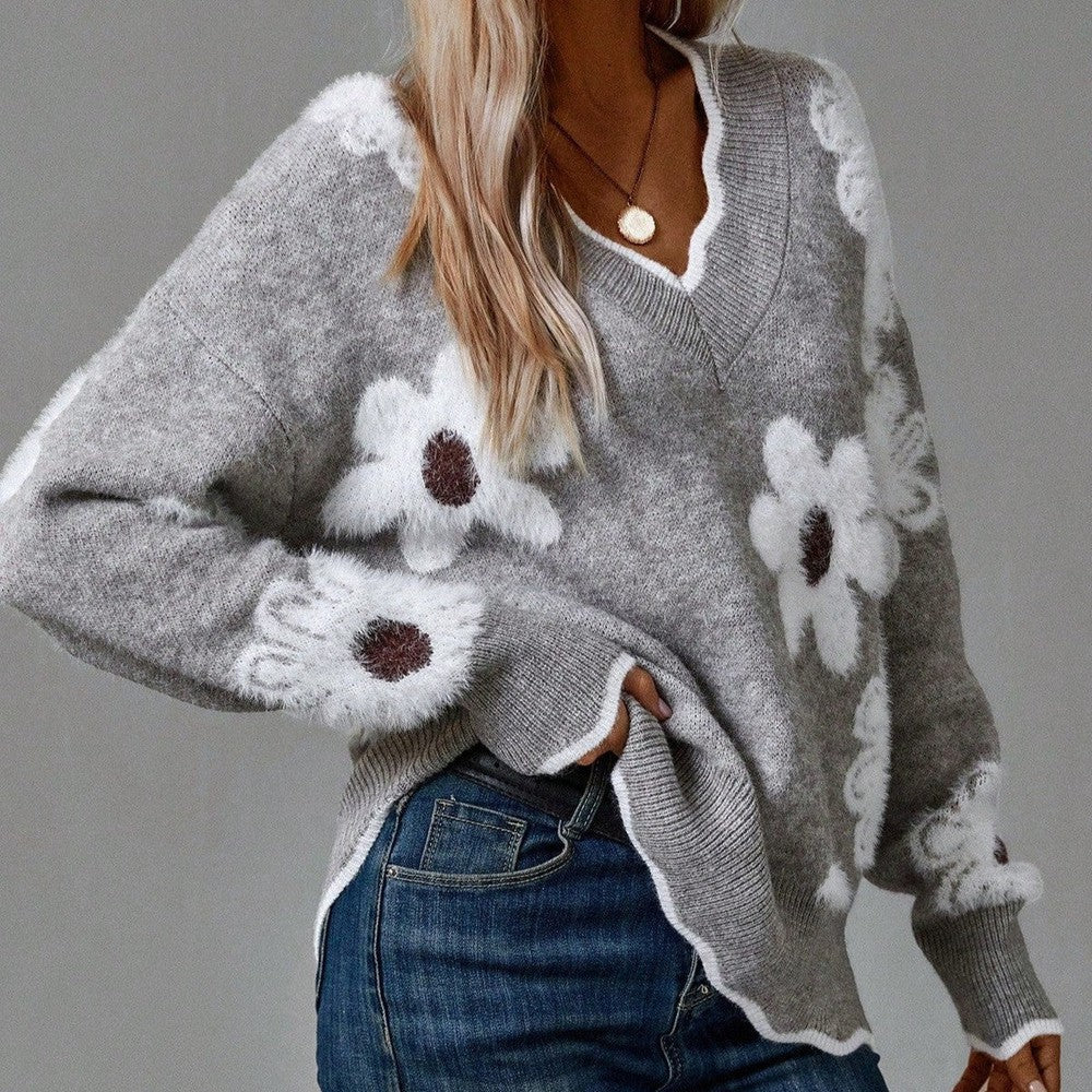 Thea | Pull Floral Élégant à Col V