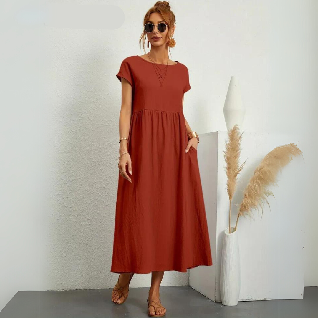 Isla - Robe Midi Décontractée en Coton