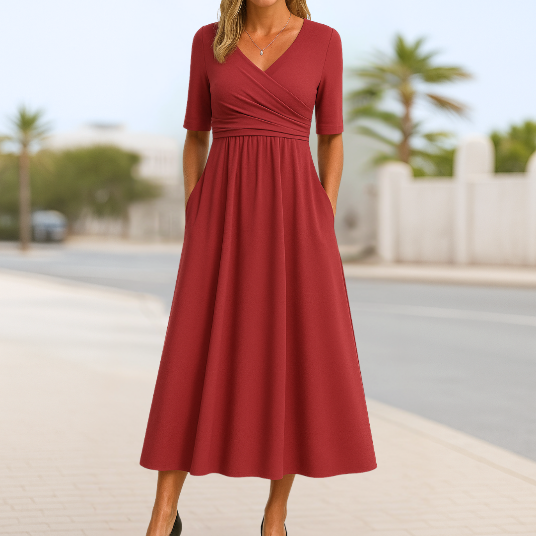 Monique - Robe Croisée à Manches Courtes