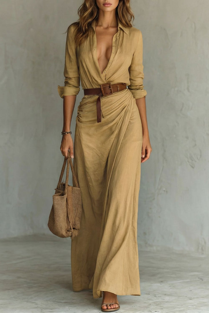 Azura – Robe portefeuille boutonnée – Robe longue à ceinture