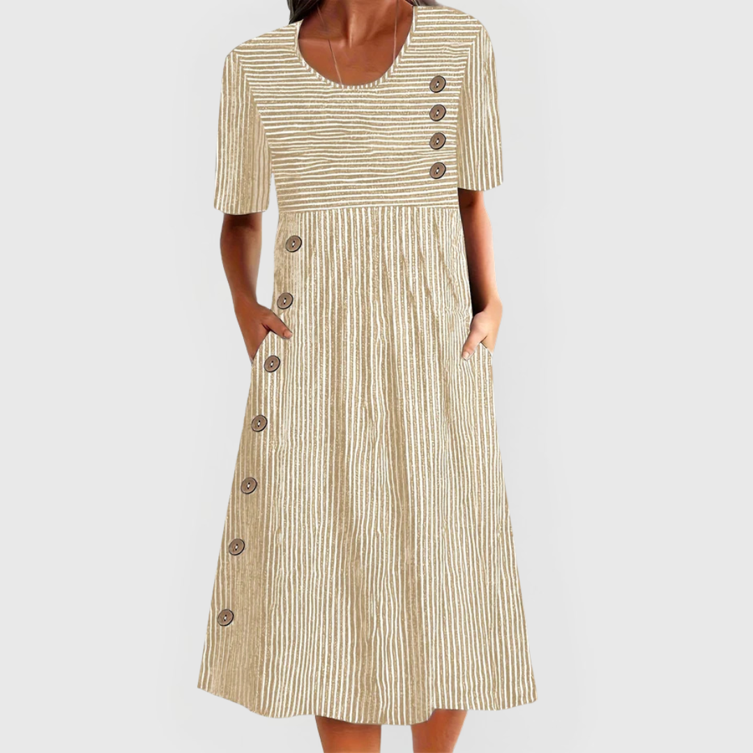 Wanda - Robe Midi Rayée Confortable