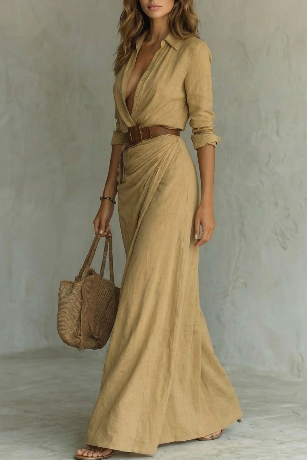 Azura – Robe portefeuille boutonnée – Robe longue à ceinture