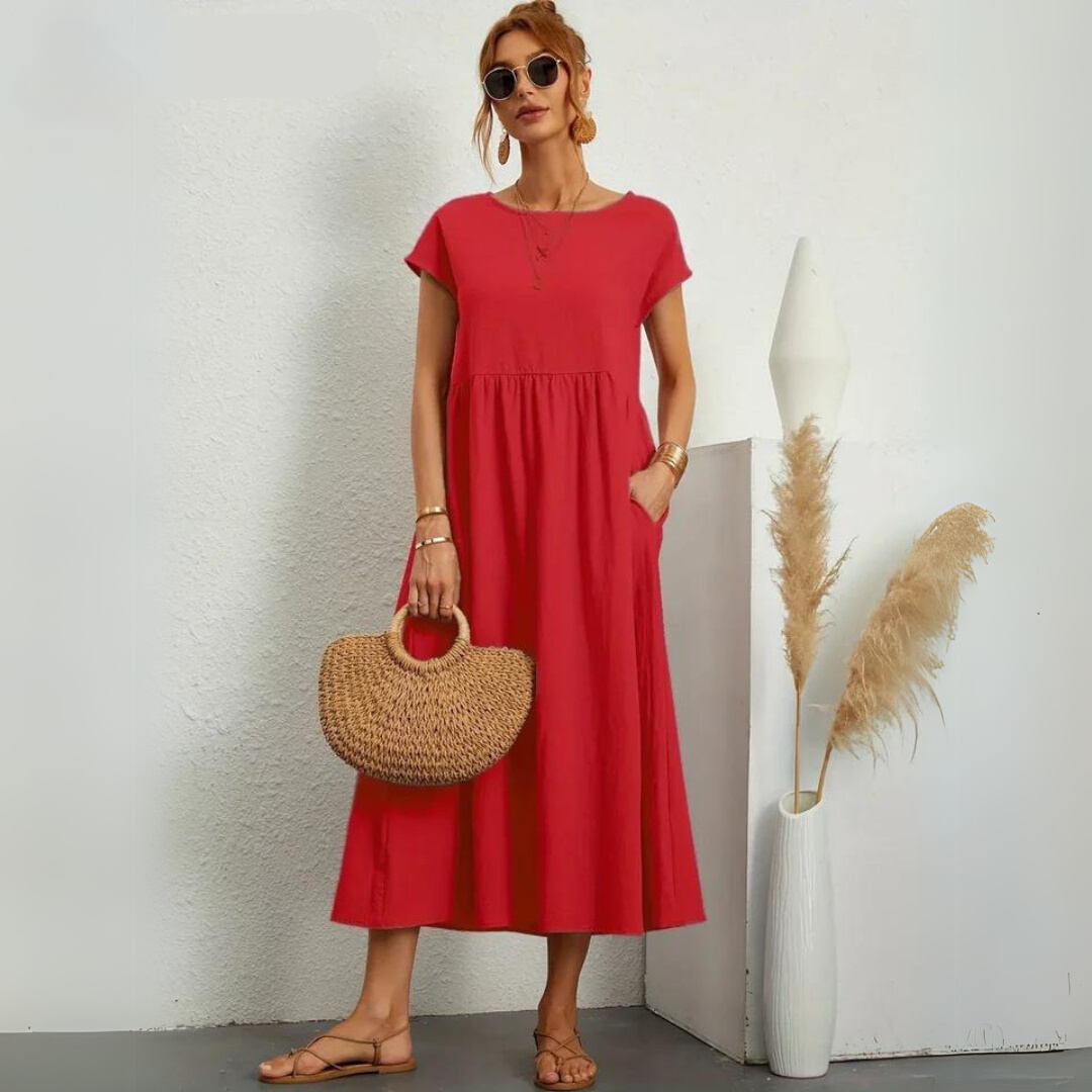 Isla - Robe Midi Décontractée en Coton