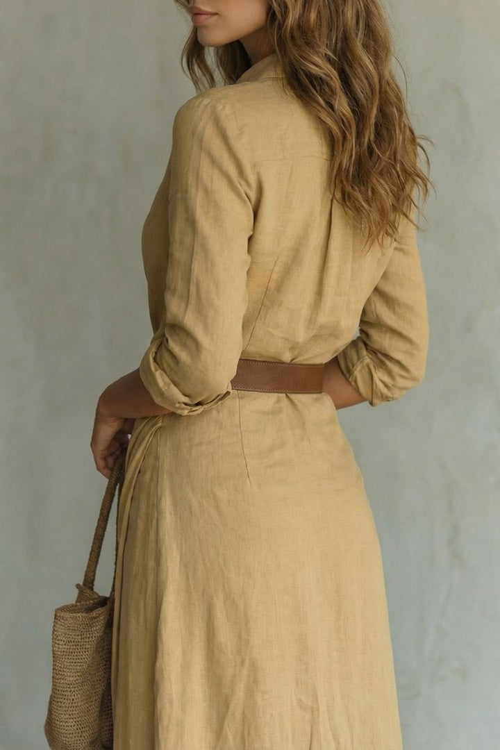 Azura – Robe portefeuille boutonnée – Robe longue à ceinture