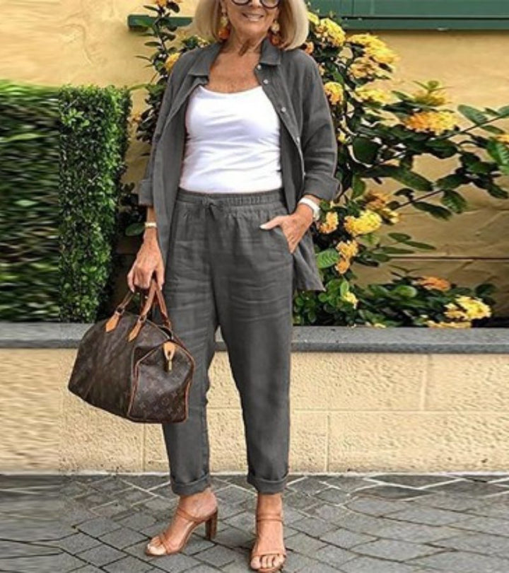 Martina - Ensemble Chemise et Pantalons en Lin et Coton