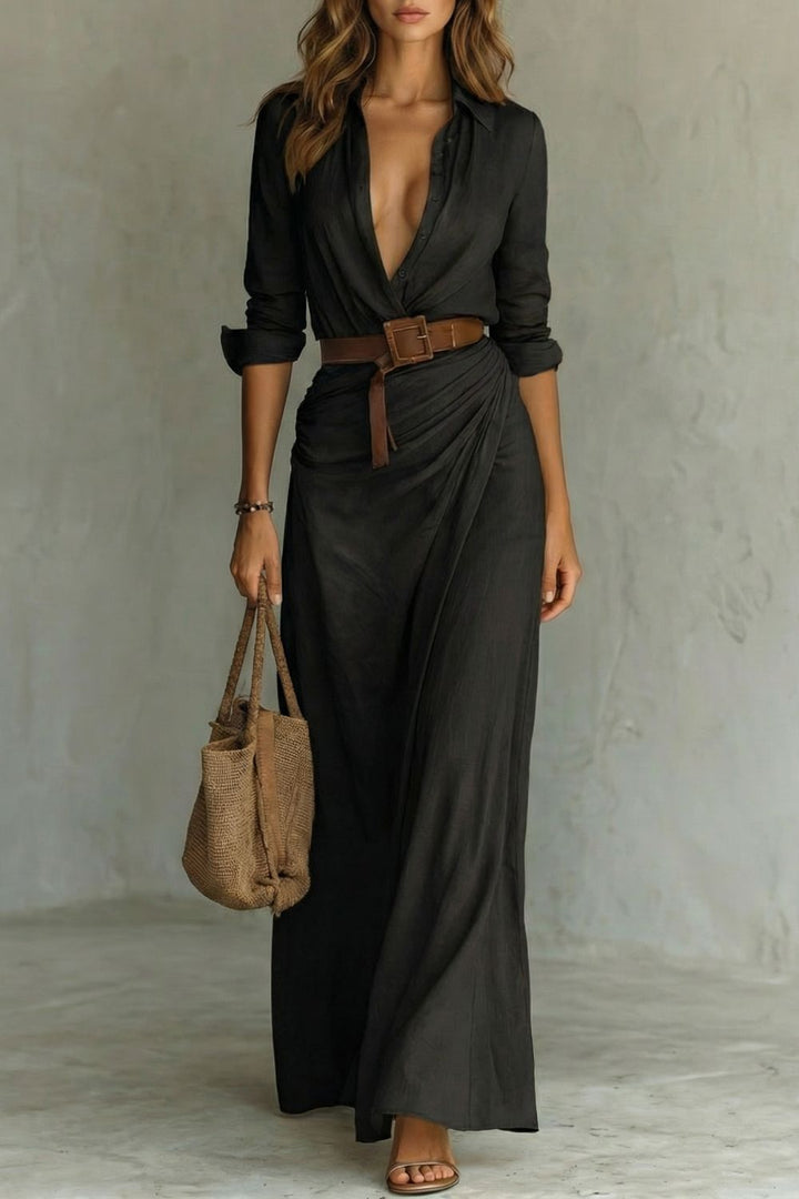 Azura – Robe portefeuille boutonnée – Robe longue à ceinture