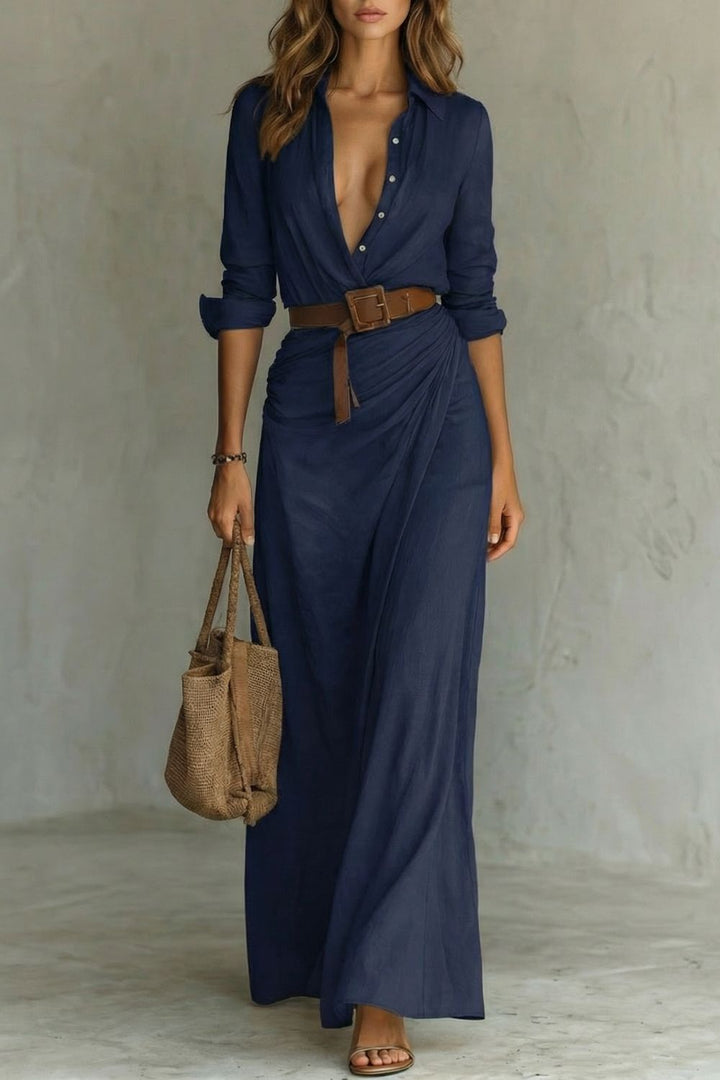 Azura – Robe portefeuille boutonnée – Robe longue à ceinture