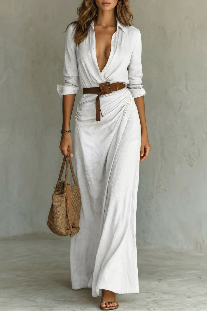Azura – Robe portefeuille boutonnée – Robe longue à ceinture