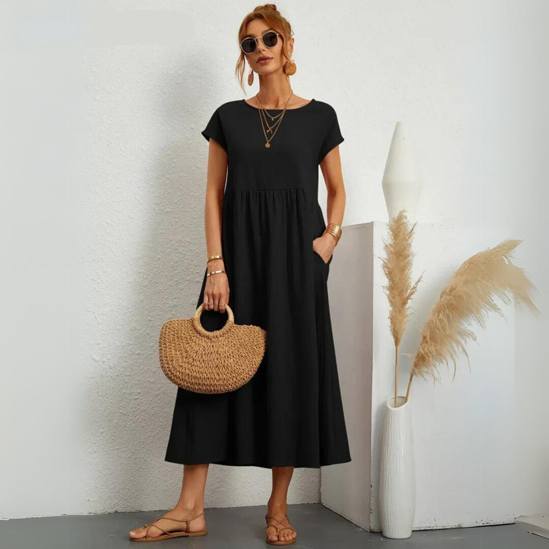 Isla - Robe Midi Décontractée en Coton