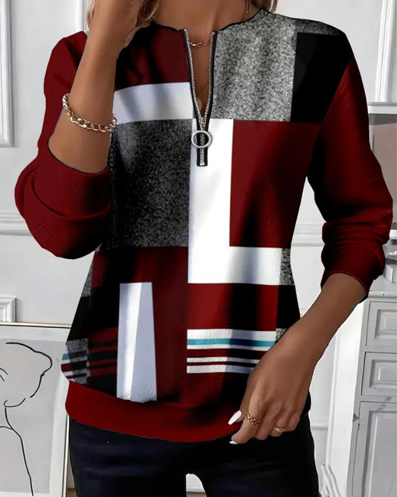Aveline | Sweat-shirt décontracté avec demi-zip et imprimé