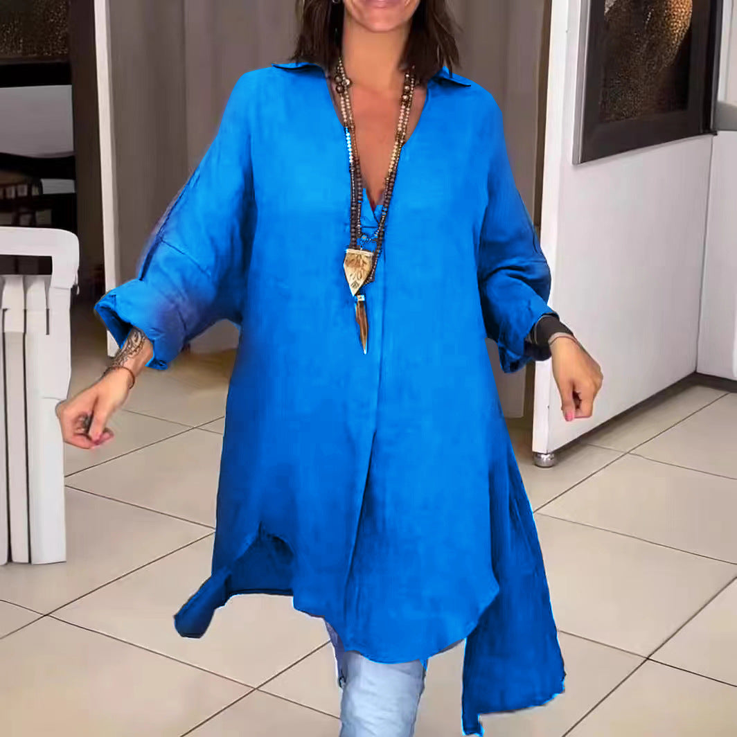 Melis -  Chemise d'été en Coton et Lin avec Décolleté en V